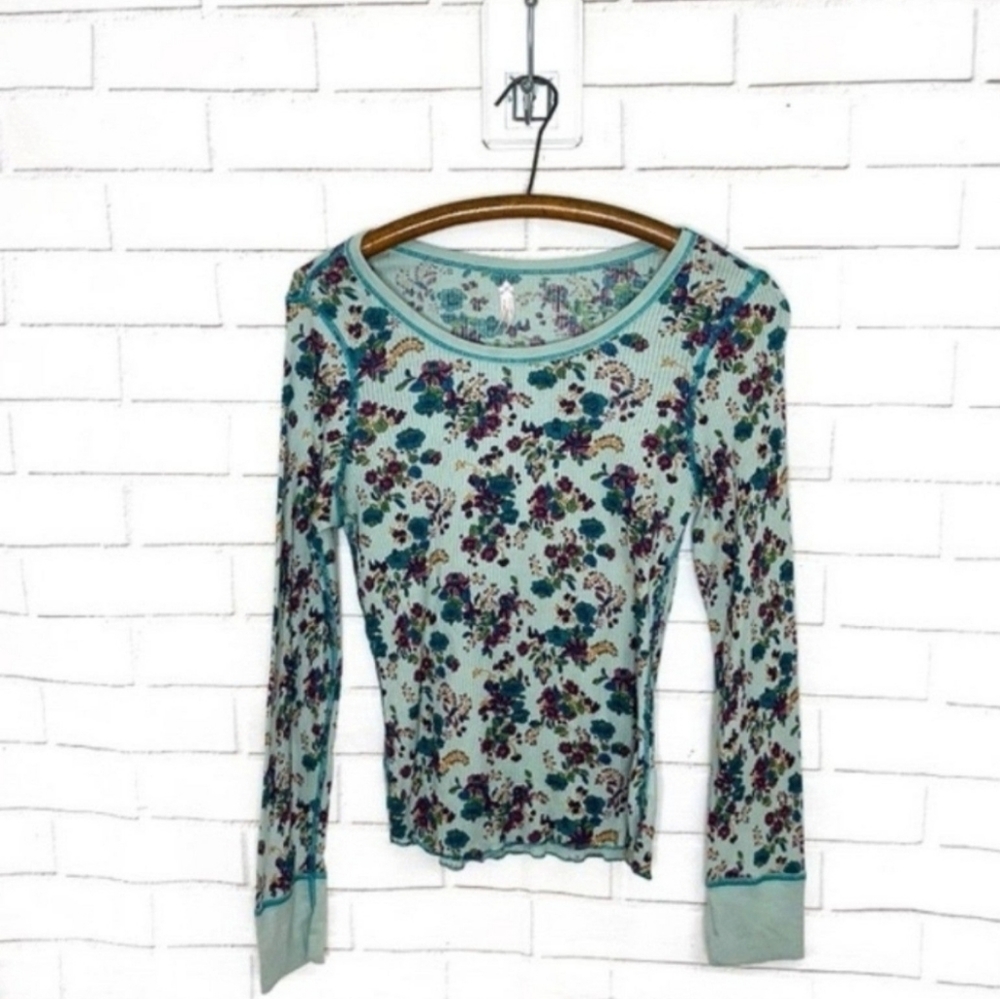 FREE PEOPLE Floral Ribbed Thermal Long Sleeve